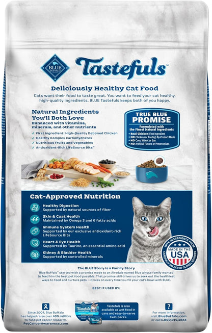 Blue Buffalo Tastefuls Natural Dry Food for Adult Indoor Cats, Chicken & Brown Rice Recipe, 15-lb.