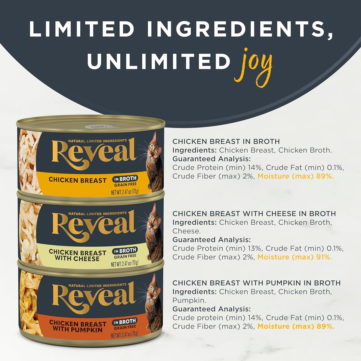 Reveal Natural Wet Cat Food, 12 Count, Grain Free, Limited Ingredient Canned Food for Cats, Chicken