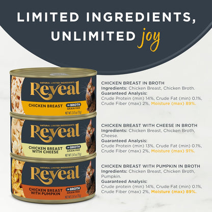 Reveal Natural Wet Cat Food, 12 Count, Grain Free, Limited Ingredient Canned Food for Cats, Chicken