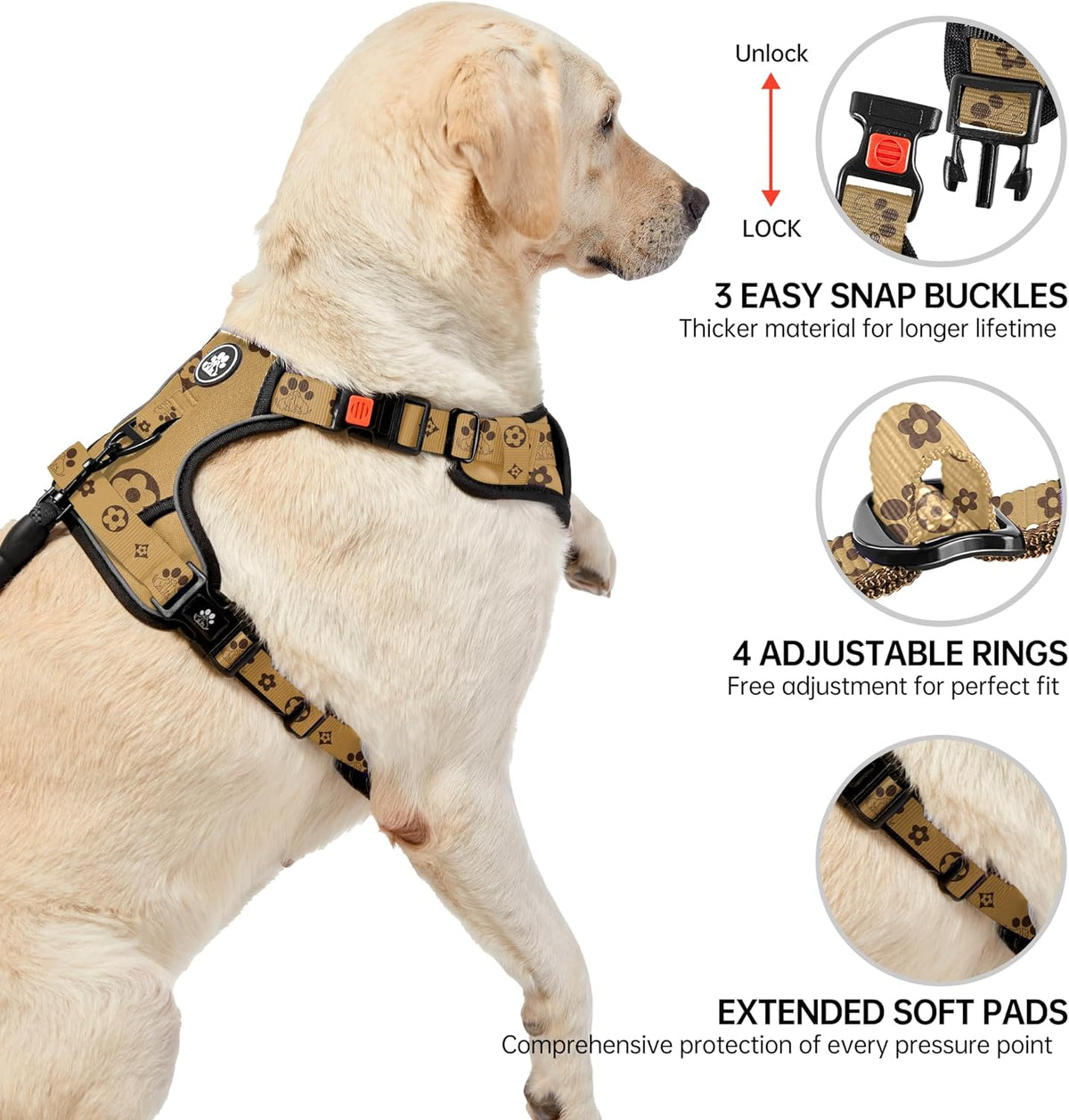 NESTROAD No Pull Dog Harness,Adjustable Oxford Dog Vest Harness with Leash,Reflective No-Choke Pet