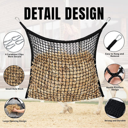 2 PCS Slow Feed Hay Net for Horses, Large Capacity Hay Bags for Horses Goats Sheep Donkey Trailer