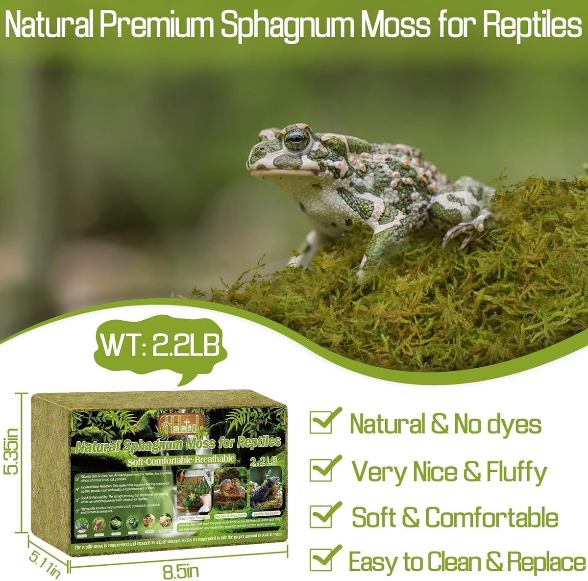 Halatool 2.2LB Natural Sphagnum Moss for Reptiles- 50QT Green Live Moss for Terrarium Plants Long