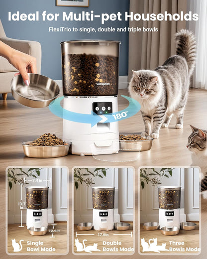 Automatic Cat Feeder for 3 Cats, 6L/25 Cups Smart WiFi Pet Feeder, Strong Anti-Jam System