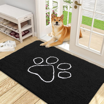 OLANLY Door Mat for Muddy Dog Paws 48x30, Ultra Absorbent Chenille Mud Doormat with Paw Print