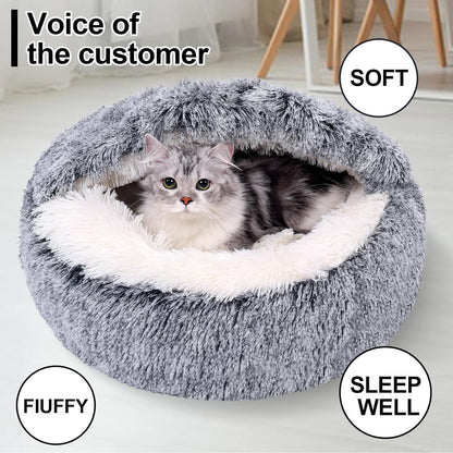 Calming Dog Beds & Cat Cave Bed with Hooded Cover,Removable Washable Round Beds for Small Medium