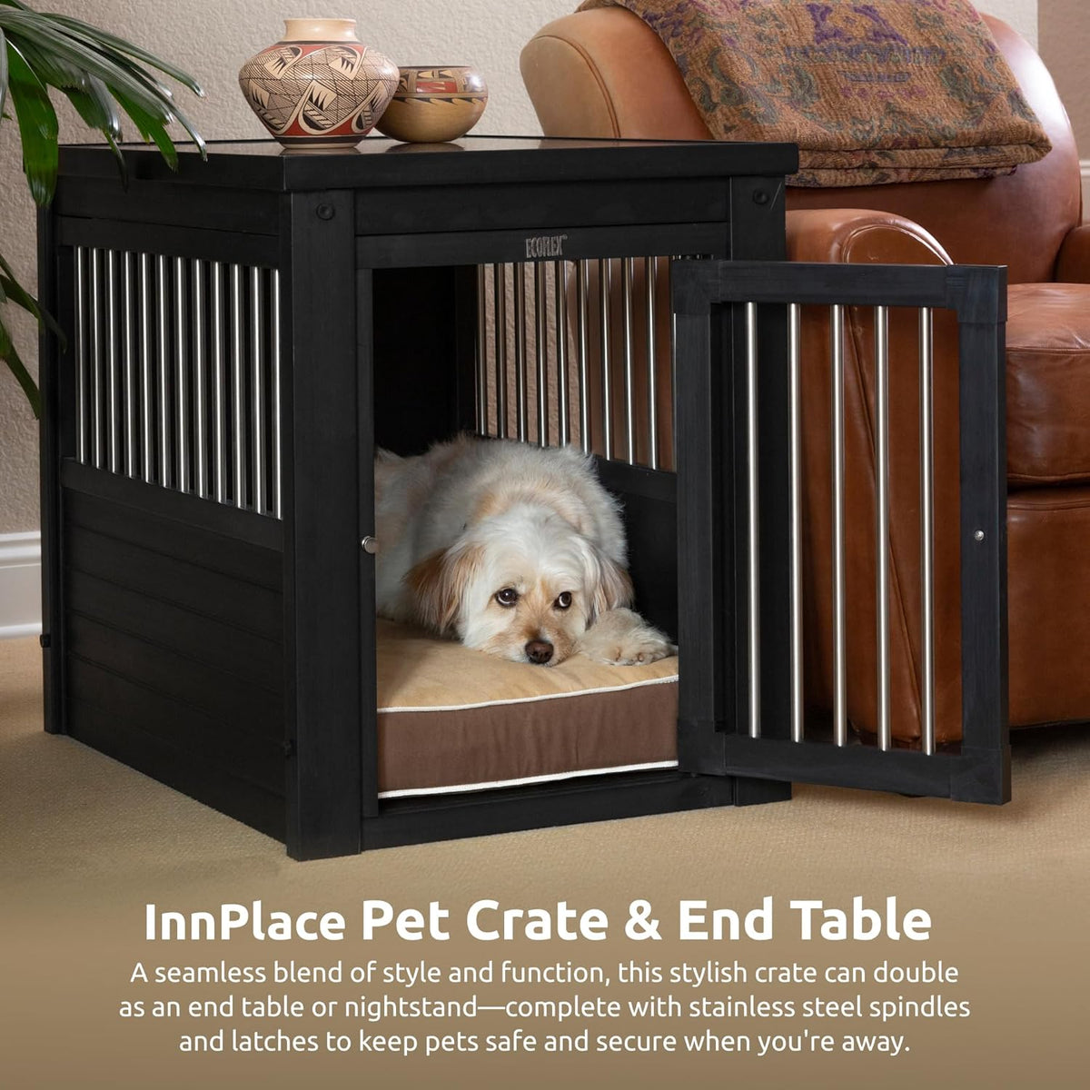 New Age Pet ECOFLEX Dog Crate End Table - Furniture-Style Pet Crate for Crate Trained Dogs