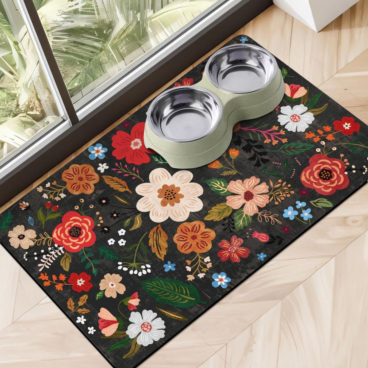 Eco-Friendly Pet Supplies: 16"x24" Absorbent Quick Dry Floor Mat for Dog & Cat Food and Water