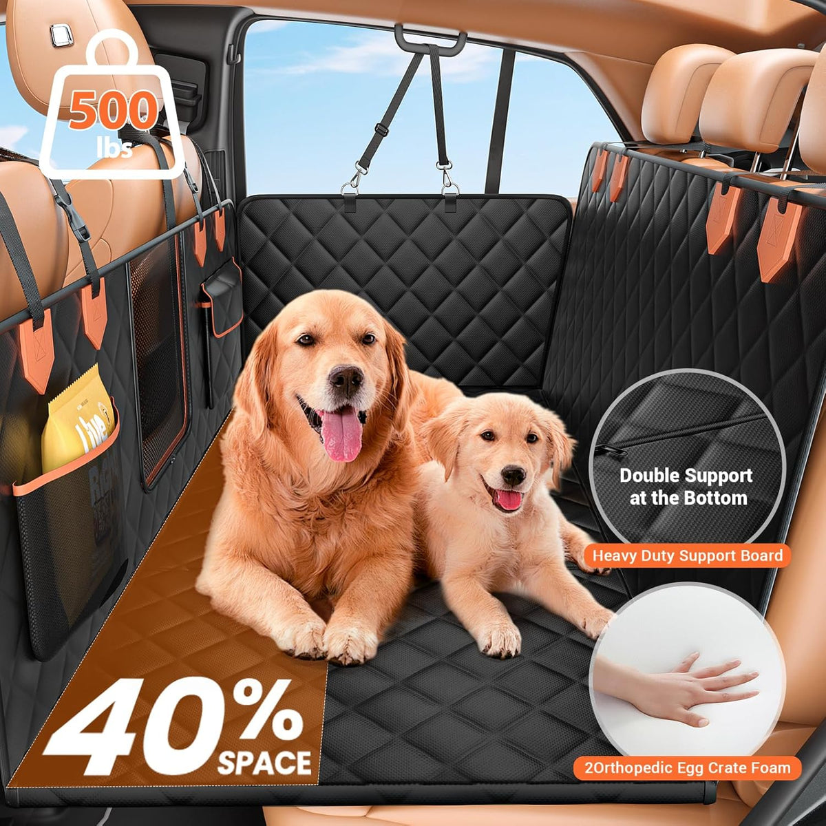 Hard Bottom Car Seat Cover for Dogs,Waterproof Dog Seat Cover for Back Seat Extender,Scratch-Proof