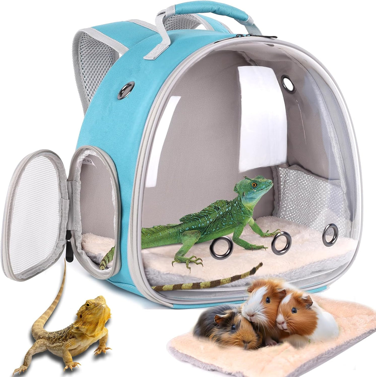 Guinea Pig Carrier Backpack with Soft Warm Mat Set,Lizard Backpack Carrier,Space Capsule Clear
