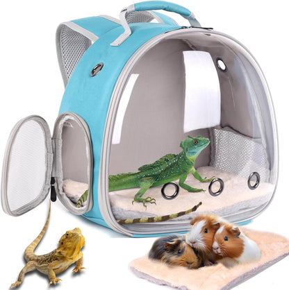 Guinea Pig Carrier Backpack with Soft Warm Mat Set,Lizard Backpack Carrier,Space Capsule Clear