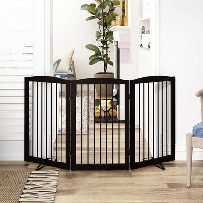 Freestanding Pet Gate for Dogs, Foldable Wooden Dog Gate for House Indoor, Tall Pet Fence for