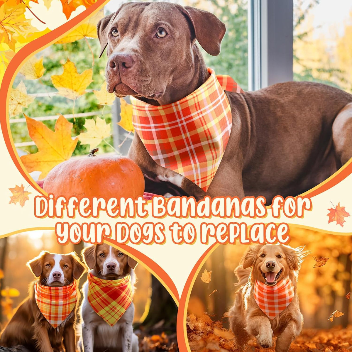 Abbylike 50 Pcs Fall Plaid Dog Bandanas Bulk Thanksgiving Bandanas for Dogs Triangle Kerchief Bibs