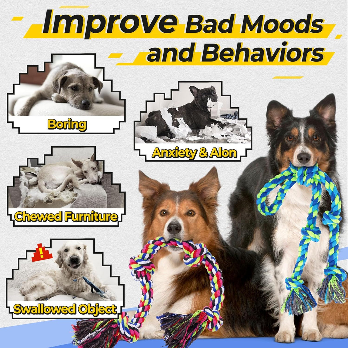Heavy Duty Dog Rope Toys for Aggressive Chewers, Tough Tug of War Dog Toys for Large, Medium &