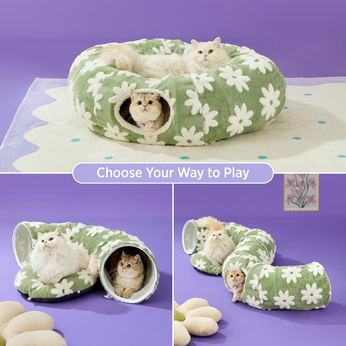 Lesure Cat Tunnel Bed for Indoor Cats - Cute Cat Donut Tunnel Toys for Small Large Cats with