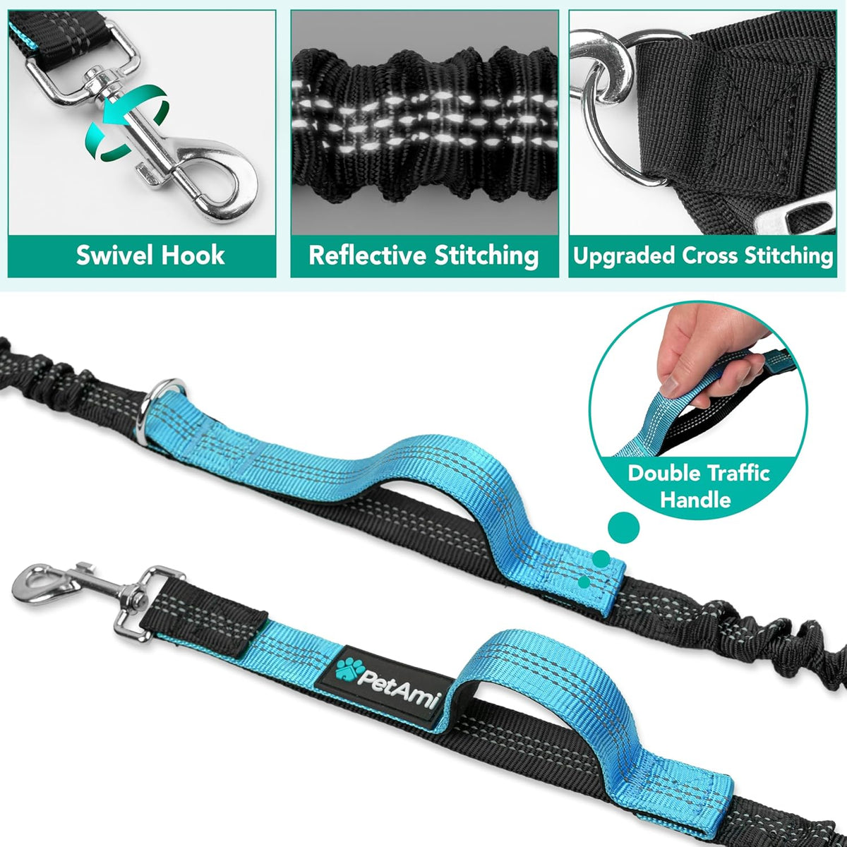 PetAmi Premium Hands Free Dog Leash for 2 Dogs, Adjustable Waist Belt Leash for Dog Walking, Fanny