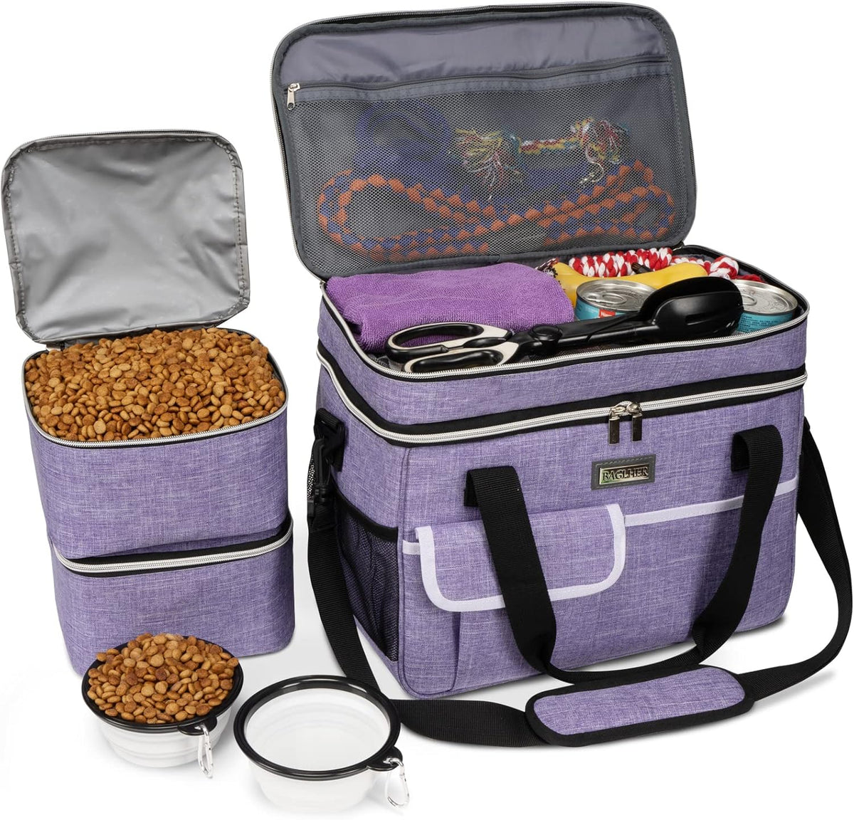 BAGLHER Dog Travel Bag for Supplies - Double-Layer Airline Approved Weekend Pet Travel Organizer