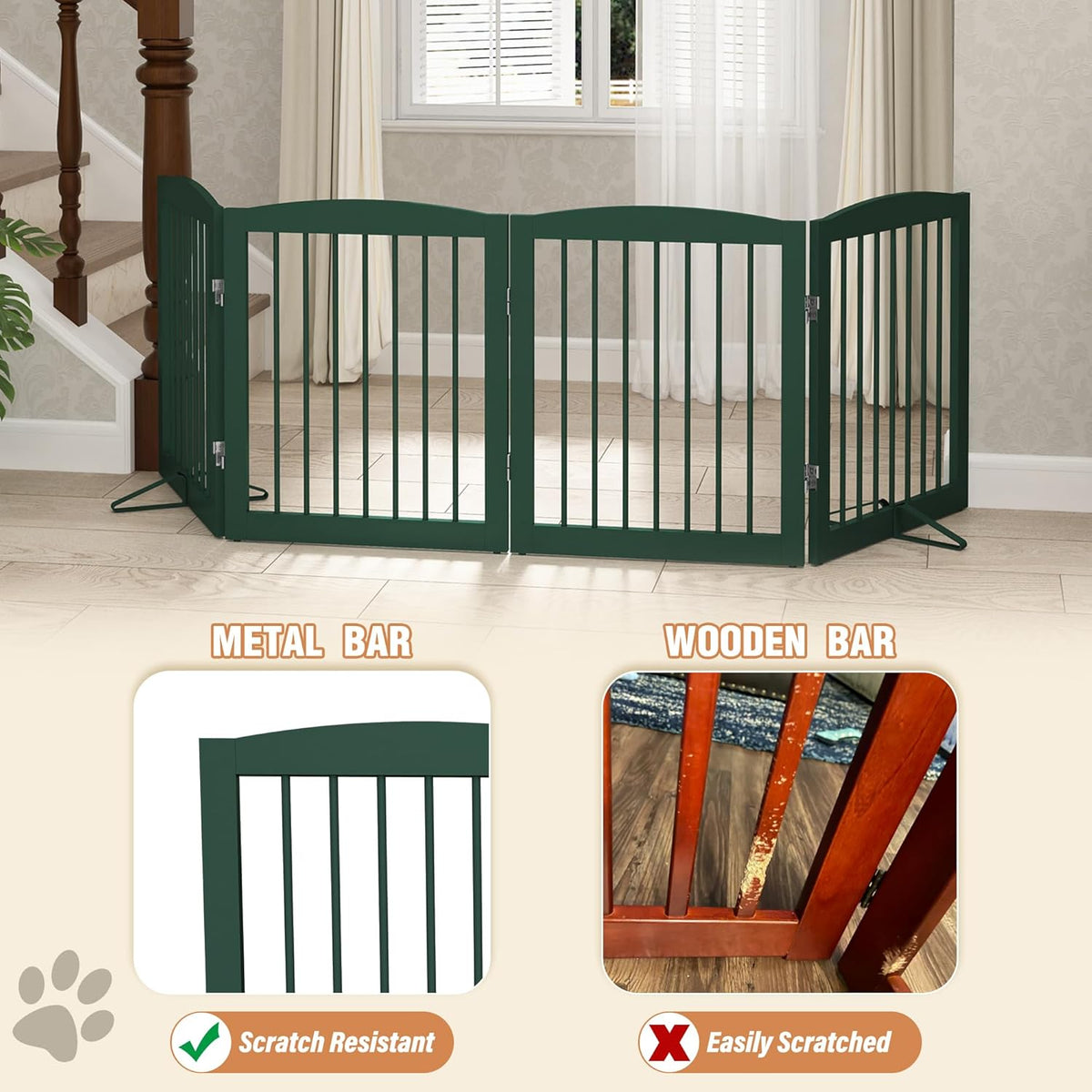 Freestanding Pet Gate for Dogs, Foldable Wooden Dog Gate for House, Indoor Dog Gate for Stairs