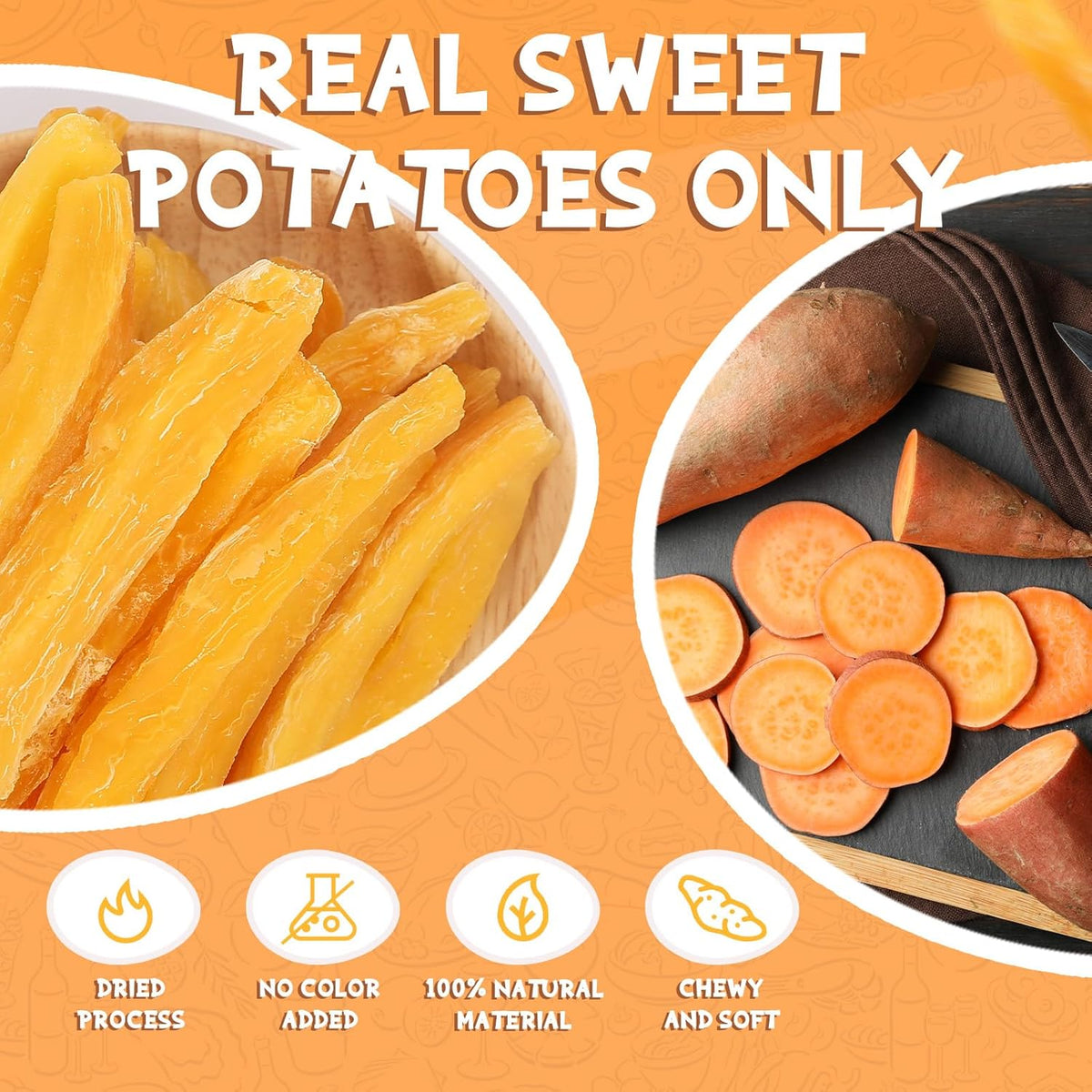 PAWUP Sweet Potatoes Strips Dog Treats - Single Ingredient Soft Chews w/Taurine, Chewy Sticks for