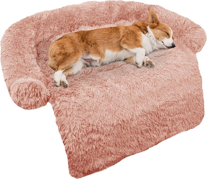 GGIB Calming Dog Bed Fluffy Plush Dog Mat for Furniture Protector with Removable Washable Cover for