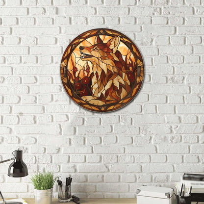Lygond Metal Sign Tin Sign Circular Stained Glass Coyote Tin Signs Gardening for Bar 8×8 Inches