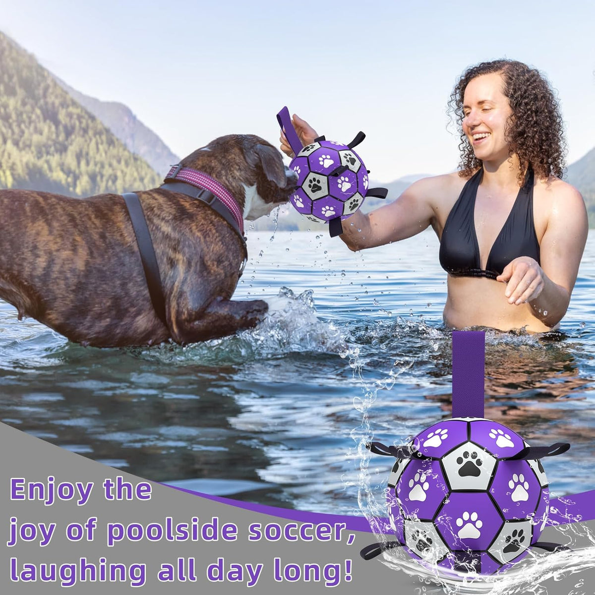 QDAN Dog Toys Soccer Ball with Straps - Dog Water Toy, Puppy Birthday Gifts, Durable Dog Balls for