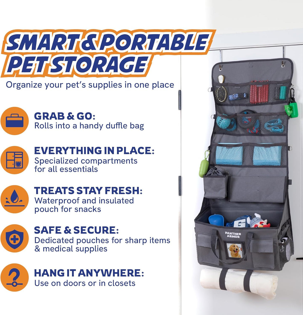 Panther Armor Dog Travel Bag- Hanging Dog Organizer & Pet Storage Tote Bag for Supplies,mWaterproof