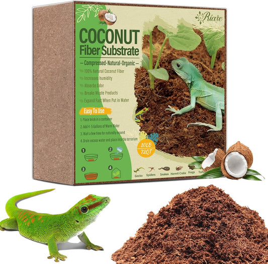 Riare 10LBS Natural Coconut Fiber Substrate for Reptile- Premium Compressed Coconut Husk Terrarium
