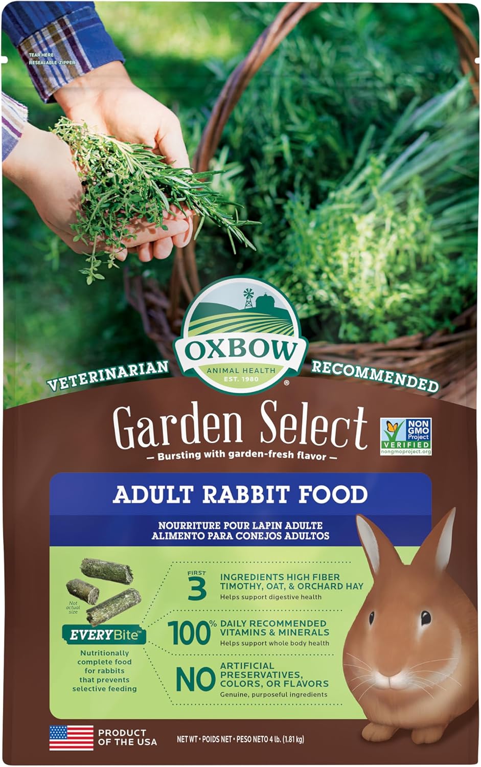 Oxbow Animal Health Garden Select Rabbit Food, Adult Rabbit, Made Timothy Hay, Vitamin & Mineral
