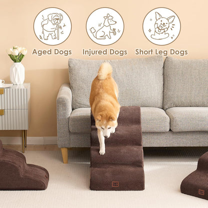 EHEYCIGA Curved Dog Stairs Ramp for High Beds 19.7" H, 4-Step Dog Steps for Small Dogs and Cats