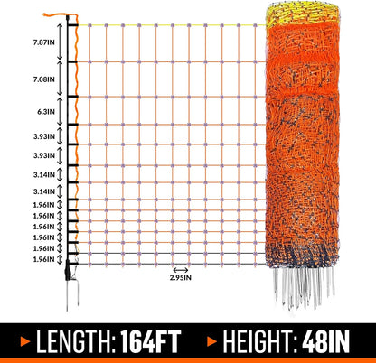 Pet & Livestock HQ Electric Fence Poultry Netting 48" x 164' - Portable Pre-Assembled Electric Net