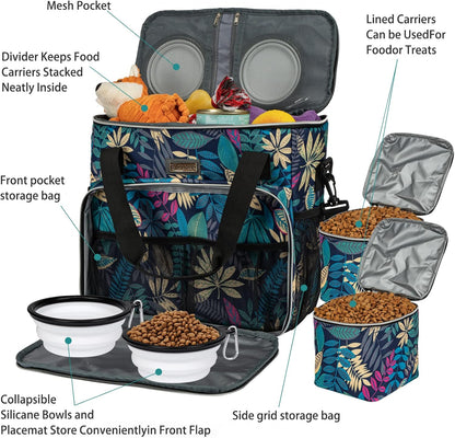 BAGLHER Dog Travel Bag, Pet Travel Bag (All Pet Travel Supplies), with 2 Pet Food Containers and 2