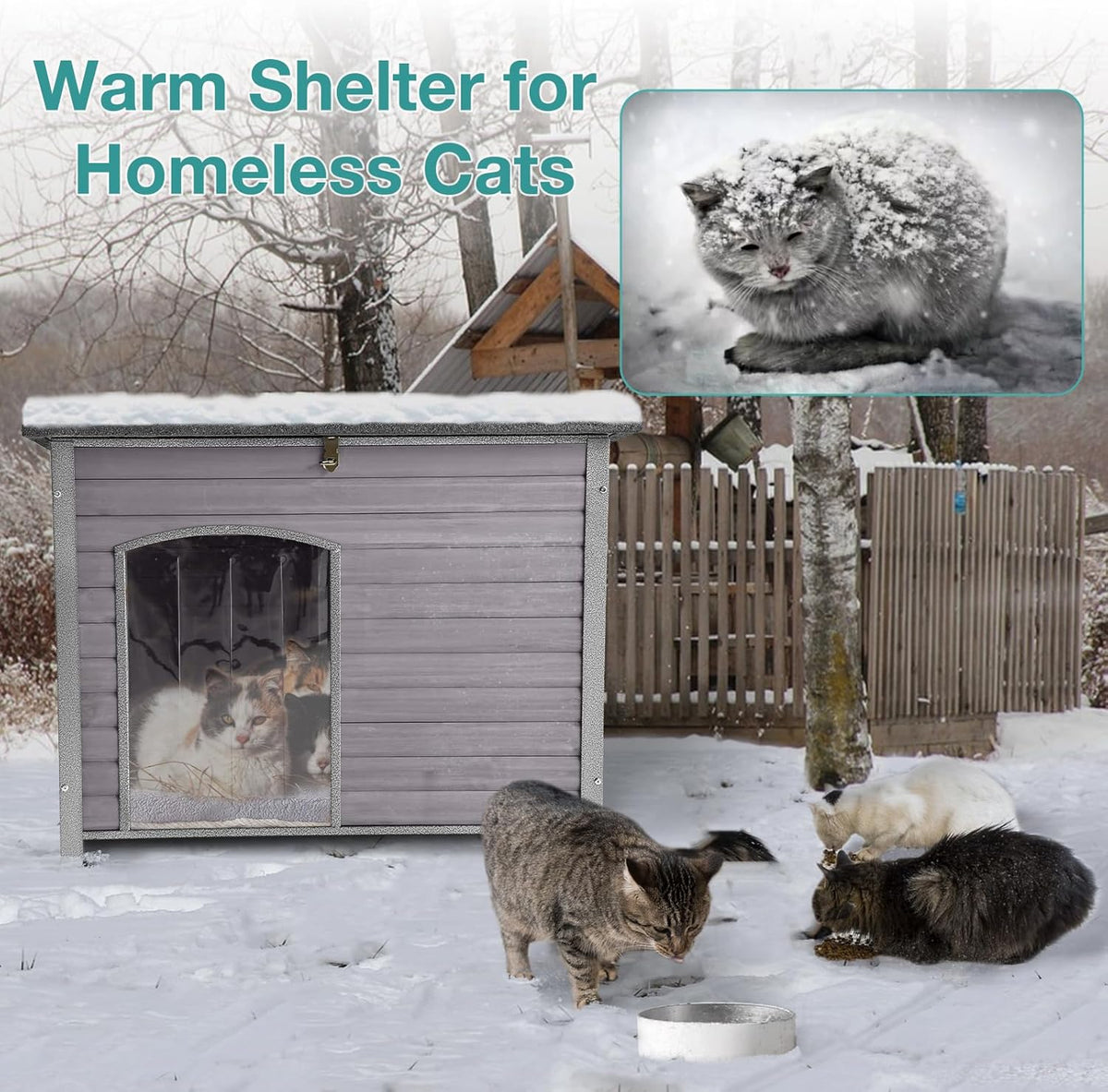 Indoor Outdoor Dog House,Anti-Chewing Iron Frame Dog Kennel,Wood Warm Pets Home,Weatherproof