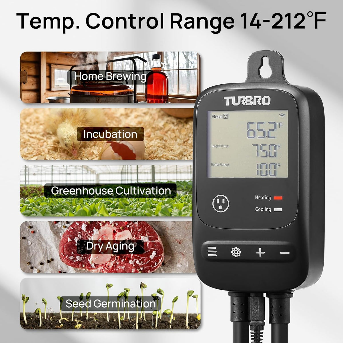 [2 Pack] TURBRO Smart Temperature Controller Heating Cooling, WiFi-Enabled Thermostat with Timer