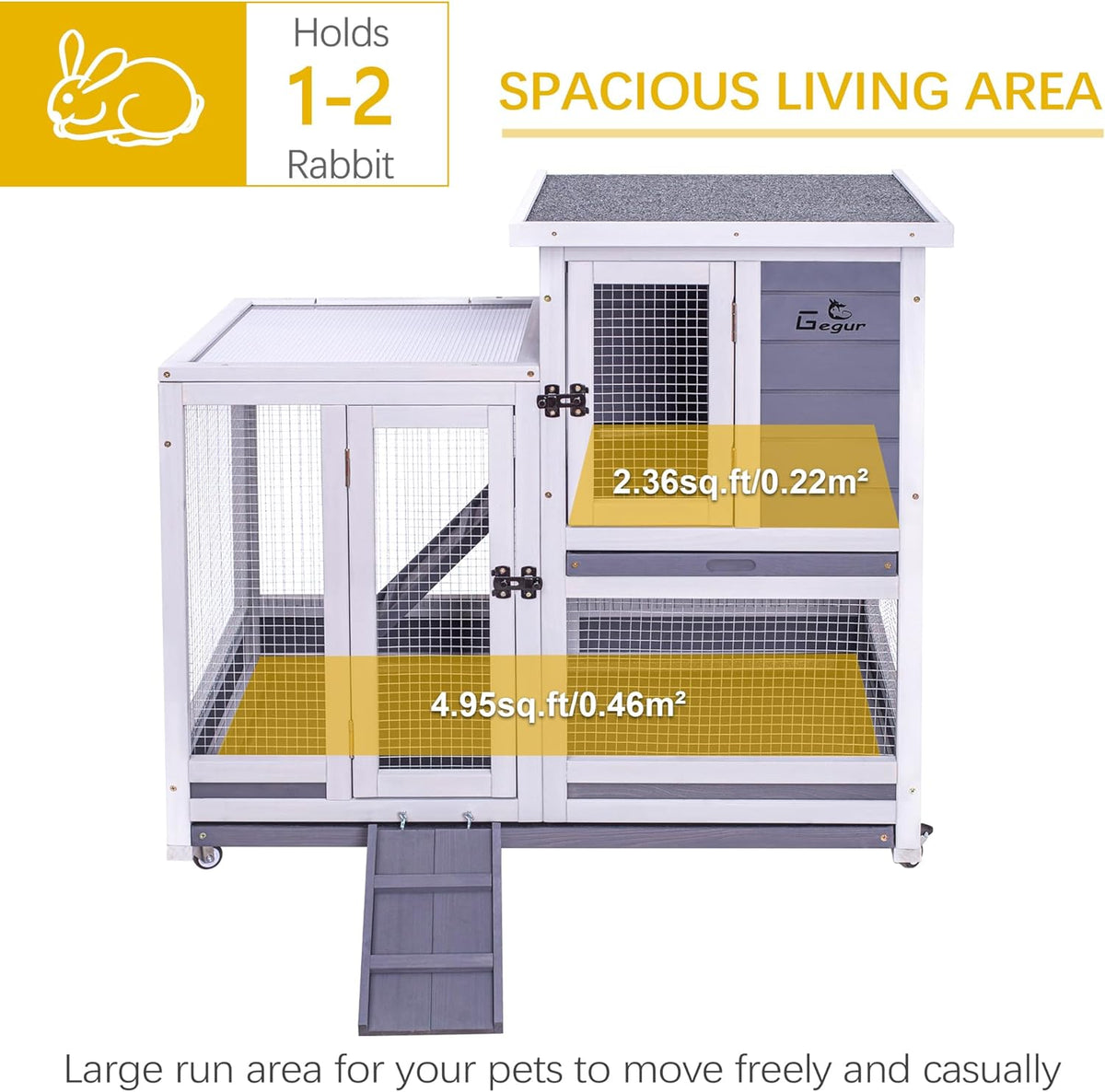 GEGURI Rabbit Hutch, Two-Story Indoor Bunny Cage, Outdoor Guinea Pig Cages for Small Animals with