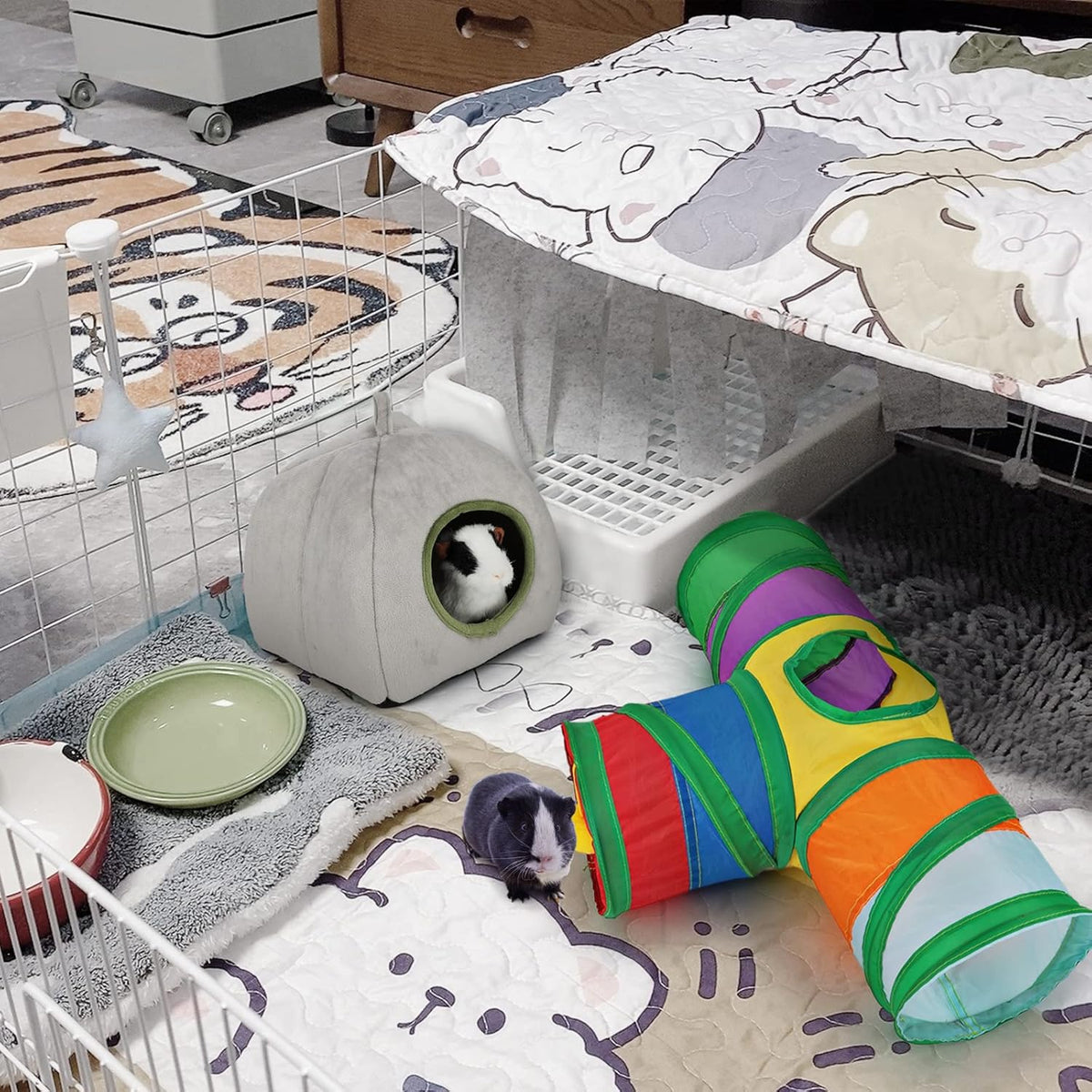 Rypet Guinea Pig Tunnel 3 Way Collapsible Small Pet Tunnels and Tubes with Interactive Ball for