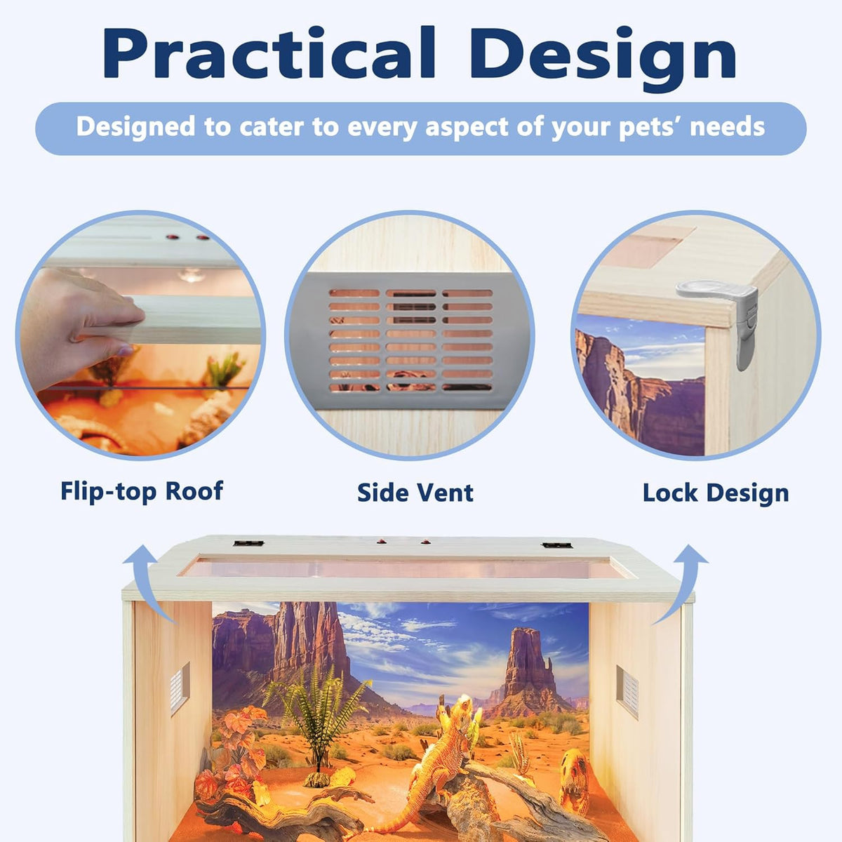 Prolee Reptile Terrarium, Lizard Tank Up to 68 Gallons, Bearded Dragon Tank with Roof Door, Snake