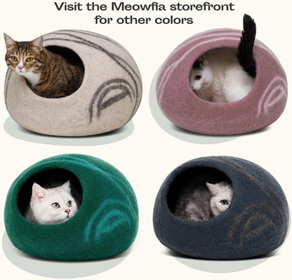 MEOWFIA Cat Cave – Premium Felt Cat Bed for Indoor Cats, Handmade 100% Merino Wool (Large, Dark