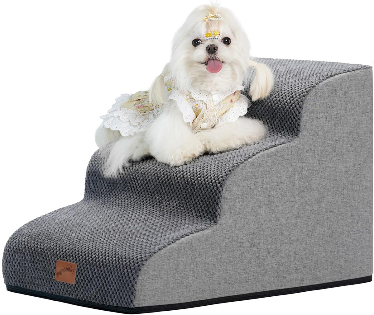 GoGoBunny Ramp Dog Stairs for Couch Sofa and Chair 15.7" H, 3-Step Pet Steps for Small Dogs and
