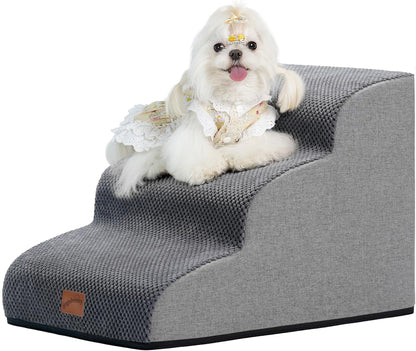 GoGoBunny Ramp Dog Stairs for Couch Sofa and Chair 15.7" H, 3-Step Pet Steps for Small Dogs and