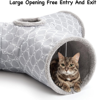 Tempcore Pet Cat Tunnel Tube Cat Toys 3 Way Collapsible, Cat Tunnels for Indoor Cats Fleece-Lined