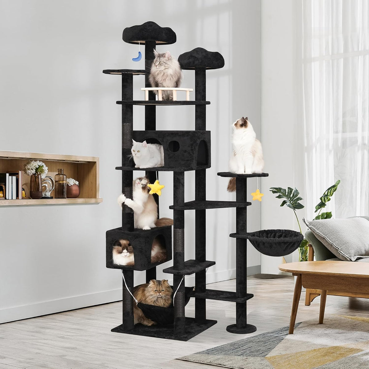 85inch Giant Cat Tree for Heavy Duty Big Cats, Multi-Level Luxury Cat Tower with Scratching Post