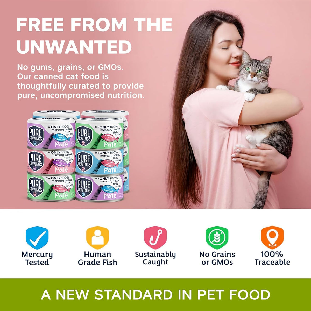 Pate, Canned Wet Cat Food, 100% Mercury-Tested, Moist Can Fish, Grain-Free Protein, Non-GMO