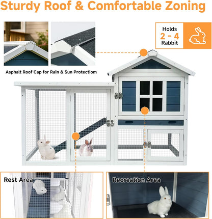 GARWOOD Large Outdoor Indoor Rabbit Hutch Wooden Bunny Rabbit Cage 2-Story with Run No-Leak