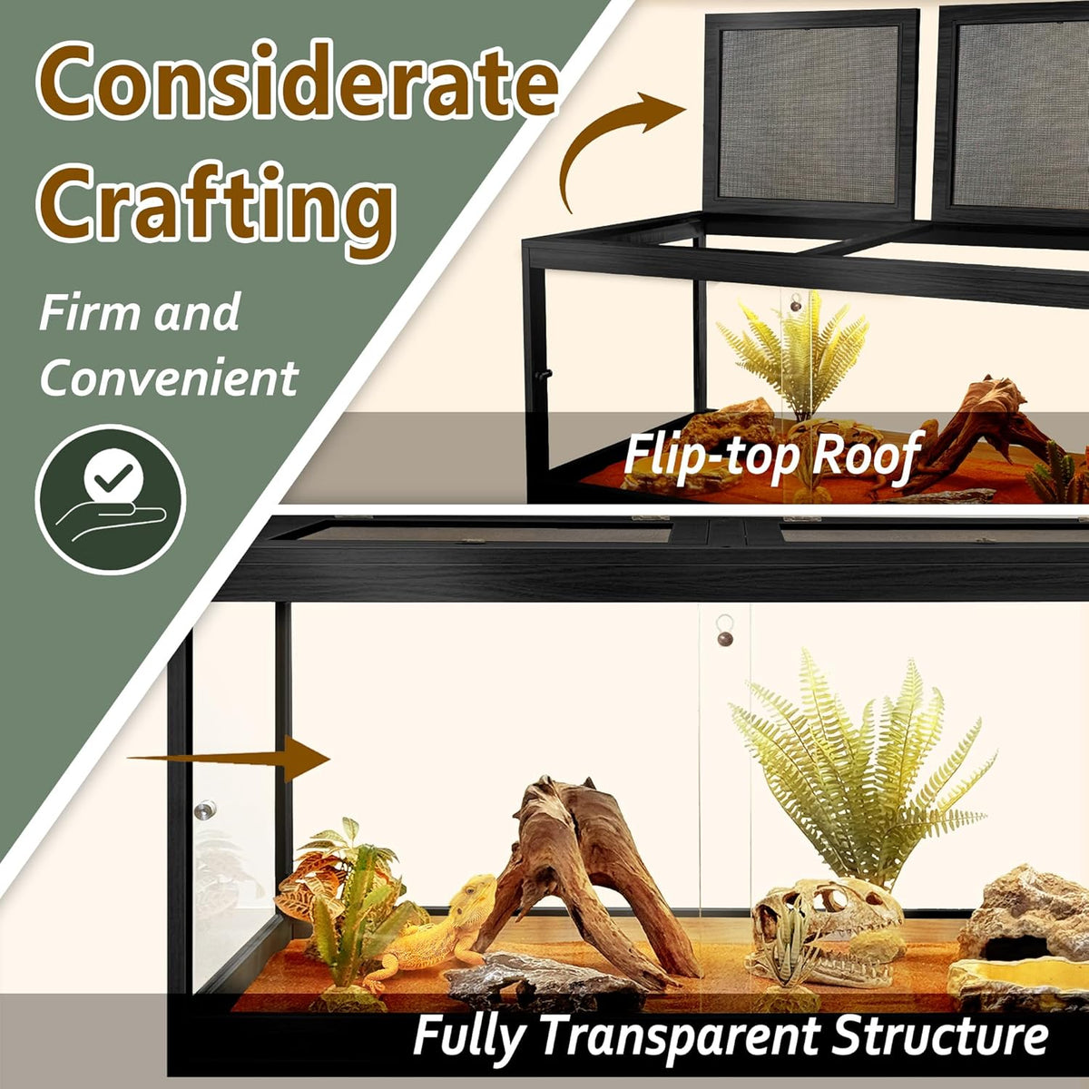 PROLEE Bearded Dragon Tank,Tempered Glass Reptile Tank with Mesh Roof and Front Sliding