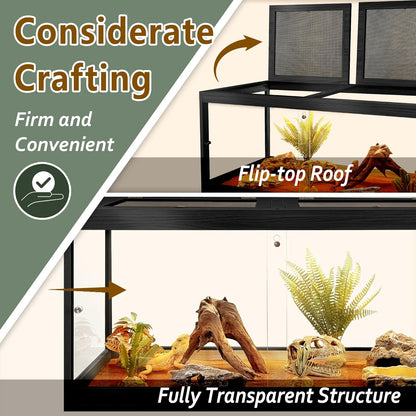 PROLEE Bearded Dragon Tank,Tempered Glass Reptile Tank with Mesh Roof and Front Sliding