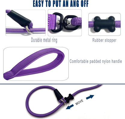 Slip Lead Dog Leash，Strong Nylon Rope Leash and Padded Handle,No Pull Outdoor Walking Training Lead