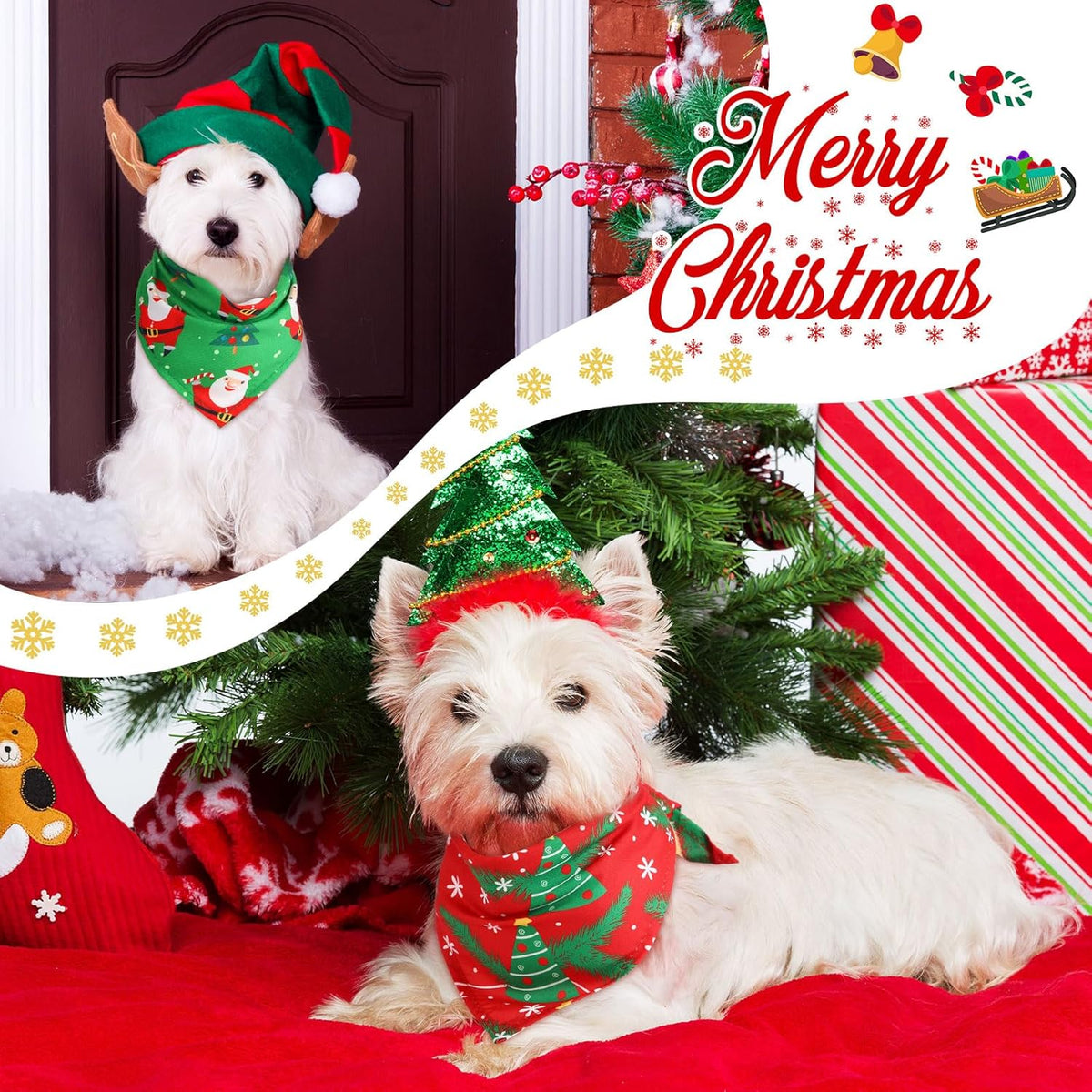Abbylike 50 Pcs Christmas Dog Bandanas Bulk Xmas Bandanas for Dogs Triangle Kerchief Bibs Scarf Set