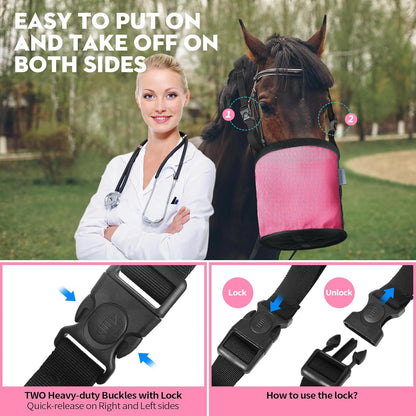 Horse Feed Bag 2 Pcs, Mesh Feed Bags for Horses, Muzzle Feedbag for Feeding Grain, Anti-Spill