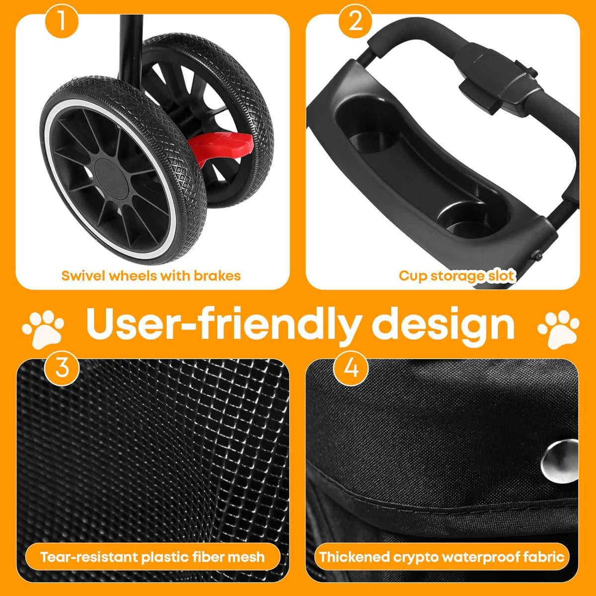Pet Stroller,Dog Stroller for Small Medium Dogs Cats,3 Wheels,Foldable,with Breathable Mesh