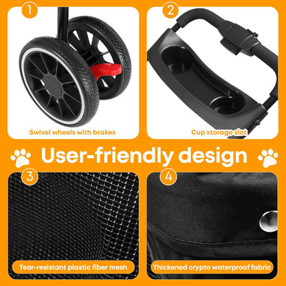 Pet Stroller,Dog Stroller for Small Medium Dogs Cats,3 Wheels,Foldable,with Breathable Mesh